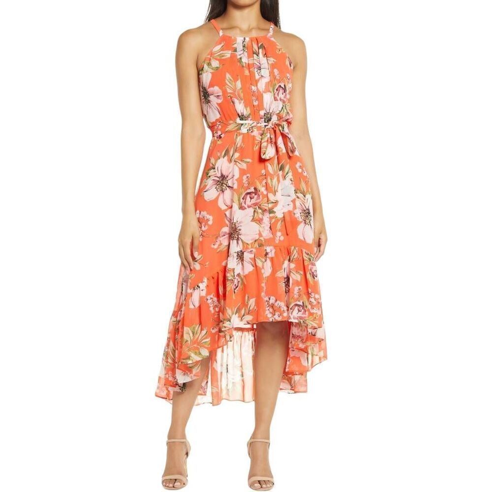 Vinve Camuto Floral Tropical Chiffon Halter Dress Size Size 10